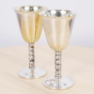 Vintage Aluminum <b>Wine</b> <b>Goblets</b> Bell Shape Handmade Gold Rimmed Stemware Wedding Set of 2 - Product Image 1