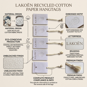 Cotton <b>Paper</b> Garment Tags Natural <b>Handmade</b> Look Environmentally Friendly Gold Stamping High Polish Finish for Clothing Packaging - Product Image 5
