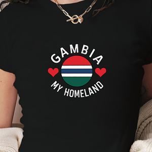 Camiseta de Manga Corta para Mujer, Corte Ajustado, con Estampado de la Bandera de Gambia, Estilo Y2K, Cuello Redondo, Rosa, Mezcla de Poliéster y Spandex - Product Image 4