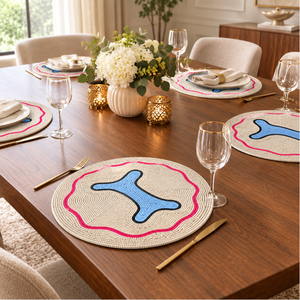 Handmade <b>Beaded</b> Round <b>Placemat</b> | Glass Bead Bone Pattern Table Mat for Dining Kitchen Home Decor Durable Table Setting Accessory - Product Image 2