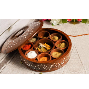 Caja de especias de madera con 5 compartimentos, proveedor mayorista, almacenamiento de hierbas, decoración rústica, caja para aceites esenciales y especias - Product Image 5