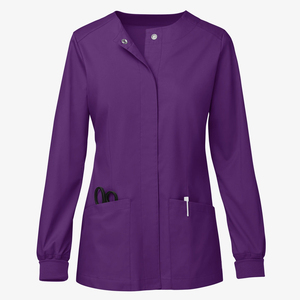 Blouse de travail hospitalière sur mesure à col boutonné sans col, manches longues, poignets tricotés, coupe ajustée – Vente en gros de blouses de travail - Product Image 4