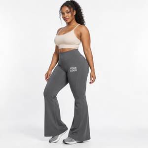 Seamless Flared Yoga Pants Seamless Construction Yoga <b>Trousers</b> <b>Stretch</b> Knit Yoga Training OEM Custom <b>Women's</b> Activewear Factory - Product Image 3