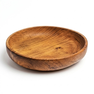 Ensemble d'ustensiles de cuisine en bois de teck massif de qualité alimentaire, bol rond en bois artisanal, bassin peu profond artisanal balinais, plateau à salade - Product Image 1