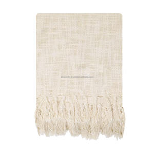 Manta de algodón natural ecológica con borde de borla para tiendas de decoración minimalista y rústica para el hogar - Product Image 5