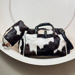 Conjunto de viaje de 2 piezas de cuero de vaca genuino, bolsa de lona hecha a mano y neceser para hombres y mujeres, conjunto único de equipaje oculto para el cabello - Product Image 5