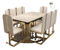 Table à manger moderne et durable avec plateau en marbre et base en métal pour usage hôtelier, écologique et imperméable, mobilier de salle à manger 6 places