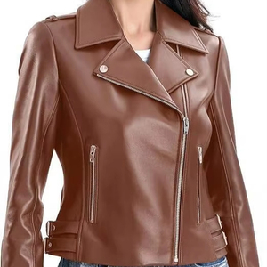 High Quality Finished Women's <b>Sheepskin</b> Leather Bomber <b>Jacket</b> Breathable Cotton Filled Custom Size Winter - Product Image 1
