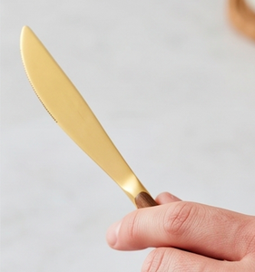 Cutlery Set In Stainless Steel With Elegant Gold Color And Wooden Handle Perfect <b>Flatware</b> Kitchenware Wedding And Dinnerware Use - Product Image 2