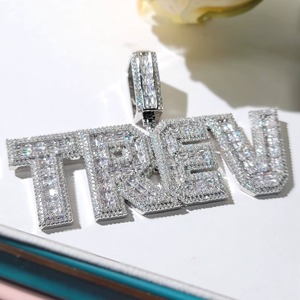 Letter Name <b>Pendant</b> 925 <b>Silver</b> Baguette Cut Moissanite Channel Setting Luxury Themed Charms Custom <b>Initial</b> Letter Name <b>Pendant</b> - Product Image 2