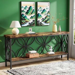 Industrial Long <b>Sofa</b> <b>Table</b> with Storage Entry <b>Console</b> <b>Table</b> Behind Couch for Entryway - Product Image 4