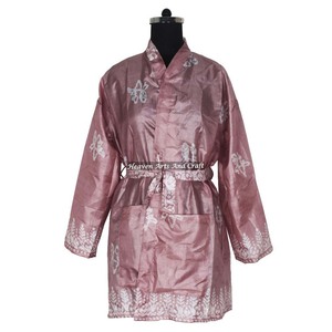 KS015 Kimono Vintage de Seda con Manga Corta, Estilo Sari, Vestido Corto Bohemio, Kimono Vintage, Vestido Corto de Dama de Honor, Estilo Bohemio - Product Image 4