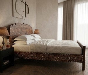 Decorative Wooden Bed Frame Carved Panel Bedstead Mission Style Bedroom Furniture - Product Image 5