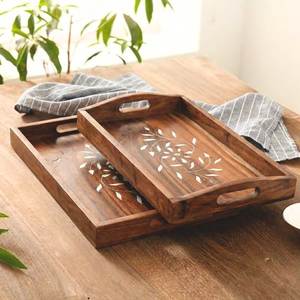 Bandeja Decorativa Clásica de Madera con Arte Geométrico Esmaltado para Té y Aperitivos |   Perfecto para regalos y decoración de la cocina - Product Image 5