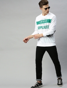 Sweat-shirt blanc à col rond pour homme, coupe classique, motif imprimé, pull décontracté, tricot d'automne, 100% coton - Product Image 4