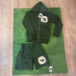 Pantalones cortos deportivos y sudaderas con capucha para hombre 100% algodón personalizados al por mayor, conjunto de 2 piezas, chándal transpirable ecológico para correr, ropa de calle - Product Image 5