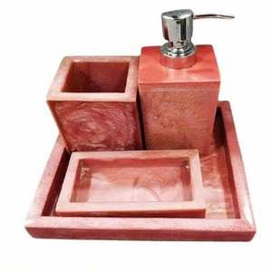 Handcrafted Resin Bathroom <b>Set</b> Earth Tone Swirl Liquid <b>Soap</b> Dispenser Toothbrush Tumbler Oval <b>Soap</b> Tray Square Vanity Organizer - Product Image 2