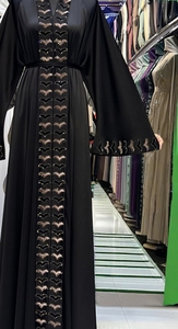 High Quality Modest Dubai Beaded Sequined Long Sleeve <b>Abaya</b> Muslim Traditional Handmade Wedding Women Breathable V Neck - Product Image 2