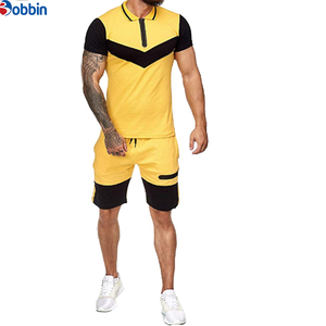 Conjuntos de Camisas para Hombre, Camisa Polo de Manga Corta con Bloques de Color Amarillo y Negro y Pantalones Cortos, Ropa Deportiva Casual de Secado Rápido para Verano - Product Image 1