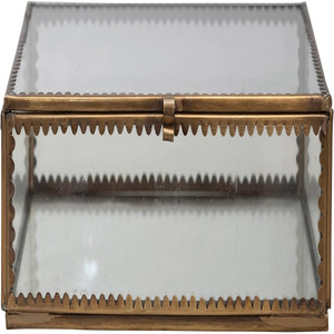 Boîte de présentation en laiton et verre avec bords festonnés, finition antique, boîte à bijoux rectangulaire en verre avec cadre plaqué or, boîtes en verre - Product Image 1