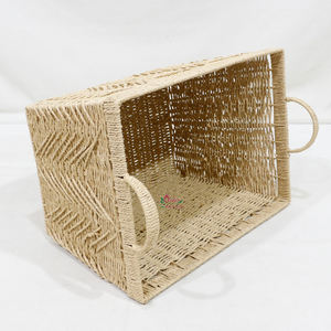 Cestas tejidas rectangulares con patrón de zigzag decorativo ecológico con asas para regalos y decoración del hogar - Product Image 2