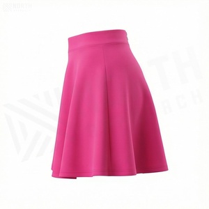 Jupe courte trapèze pour femme, couleur unie, taille élastique, design plissé, tissu polyester confortable, à porter en toutes saisons - Product Image 3