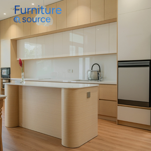 Gabinete de cocina moderno y personalizado con Estantes abiertos empotrados, tipo de panel de madera contrachapada y material de madera, características contra salpicaduras de cuarzo - Product Image 2