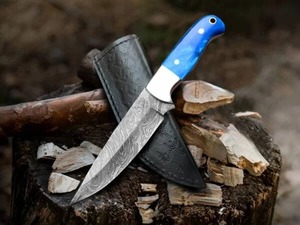 Custom Handmade Damascus Steel Clip Point 3mm Non-Adjustable <b>Bone</b> <b>Handle</b> Leather Sheath DIY Grade OEM Available Camping <b>Knife</b> - Product Image 1