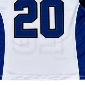 Zeta Phi Beta White Football Jersey Women Blue Embroidery Applique Loose Fit Polyester Short Sleeve Sports Top Stylish Outfit - Product Image 6
