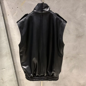 Nouveau style de vestes sans manches noires en cuir d'agneau véritable, gilets en cuir pour femmes - Product Image 2