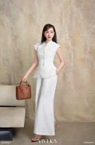 Chaleco Elegante Blanco Asimétrico para Mujer, con Mangas Cortas, Estilo Oficina, Moderno, Casual de Negocios, Marca YONA - Product Image 2