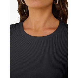 À la mode 2025 été basique T-Shirt pour femmes Queen Collection col rond côtelé tricot mince ajusté à manches courtes T-Shirt taille 2XL hauts - Product Image 3