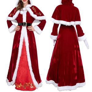 <span class=keywords><strong>Disfraces</strong></span> de Papá Noel de Navidad <span class=keywords><strong>para</strong></span> mujer, vestido Maxi de terciopelo con cinturón, guantes, conjunto de capa con capucha, trajes de fiesta de Navidad, Nochebuena - Product Image 2