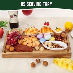 Planche à découper en bois d'acacia de qualité supérieure, épaisse, durable, compatible avec les couteaux, finition lisse avec rainure profonde pour les jus, idéale pour couper et servir - Product Image 2