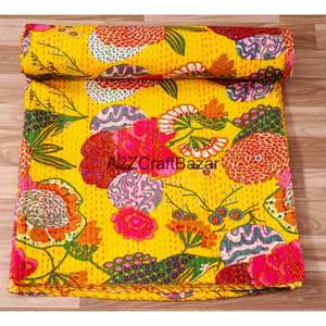 Juego de Edredón de Algodón Orgánico Estampado a Mano, Diseño Tradicional de Lujo, Estilo Kantha Vintage, Transpirable, Ecológico, para Hotel, Apto para Todas las Estaciones - Product Image 4