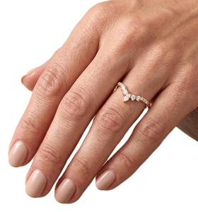 14K Solid Gold Marquise Round Lab Diamond Chevron Diamond Wedding Band Minimalist Curved Stackable Ring Prong Statement Jewelry - Product Image 6