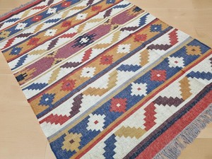 Alfombra Bohemia Hecha a Mano con Patrón Geométrico, Tejido Plano, de Lana y Acrílico, Estilo Rectangular, con Base de Yute, para Pasillo - Product Image 2