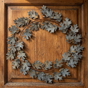 Corona de Hojas de Roble Rústica de Metal Galvanizado, Acabado de Zinc Envejecido, Decoración Festiva de Otoño para Puerta Principal, Decoración de Pared para Días Festivos - Product Image 6
