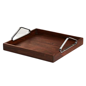 Plateau de service en bois de forme rectangulaire, motif sculpté à la main, idéal pour comptoir de cuisine - Product Image 3