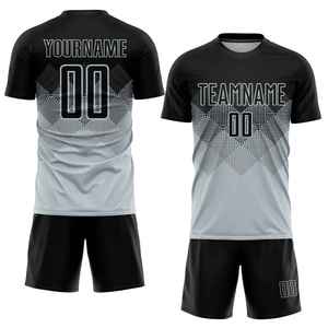 Conjunto de Camiseta de Fútbol Sublimada Personalizada, Degradado Negro y Azul, Cuello Redondo, Manga Corta, Absorbe la Humedad, 100% Poliéster, Unisex para Adultos - Product Image 3