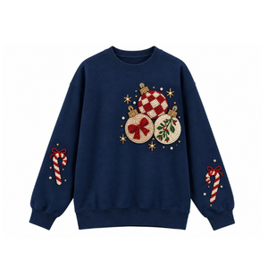 Burgundy <b>Sequin</b> Embroidered Santa Claus Crew Neck Sweatshirt Women Drop Shoulder <b>Long</b> <b>Sleeve</b> Christmas <b>Top</b> - Product Image 3