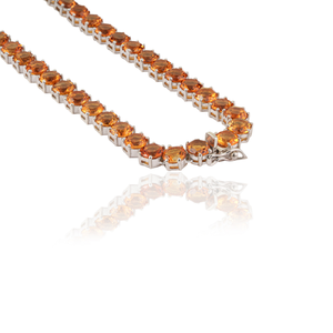 Conjunto de collar y aretes de tenis de plata de ley 925 con piedra preciosa de citrino 100% genuino, el más vendido, para mujer. - Product Image 6