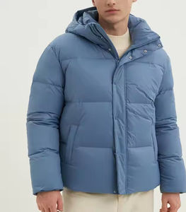 Veste d'hiver pour homme en duvet bleu, coupe-vent, fermeture éclair, col montant, coupe régulière, épaisse, 100% polyester, couleur unie - Product Image 4