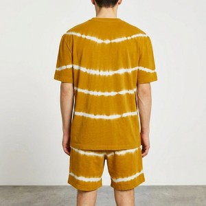 Men's Tie Dye Striped Crew Neck T-Shirt And Shorts <b>Set</b> <b>Knitted</b> Casual Summer Outfit Mustard Yellow White Pattern - Product Image 2