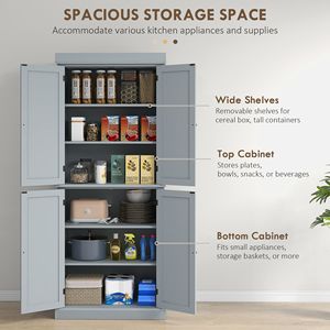 Armoire de rangement autoportante à 6 niveaux de 72 pouces avec portes, en gris, pour cuisine et buanderie - Product Image 4