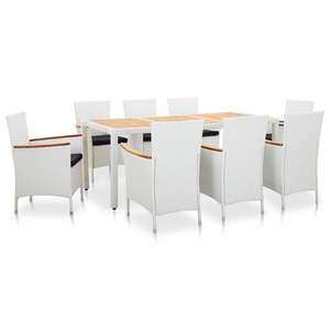 Set da Pranzo in Rattan PE Bianco a 9 Pezzi con Coperture Rimovibili, Set da Giardino - Product Image 1