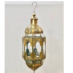 <b>Brass</b> <b>Lantern</b> With Glass Panels Intricate Design Home Decoration Candle Holder - Product Image 1