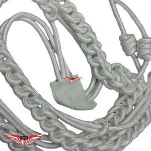 Aiguilletes de uniforme trenzados de seda blanca plateada, Aiguilletes de uniforme de hilo de seda blanco, Aiguillete de uniforme - Product Image 4
