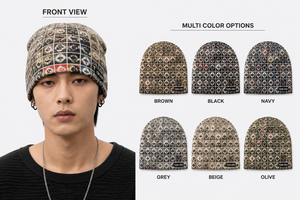 Custom All Over Print Beanie with Logo Patch Sublimation Graphic Beanie Hat Streetwear Manufacturer Knit <b>Cap</b> for <b>Men</b> Women - Product Image 2