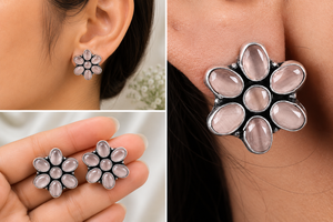 Trendy Antique Silver Brass Multi Stone Flower <b>Stud</b> <b>Earrings</b> Wholesale | Indian Ethnic Boho Manufacturer | Factory Direct Supply - Product Image 6